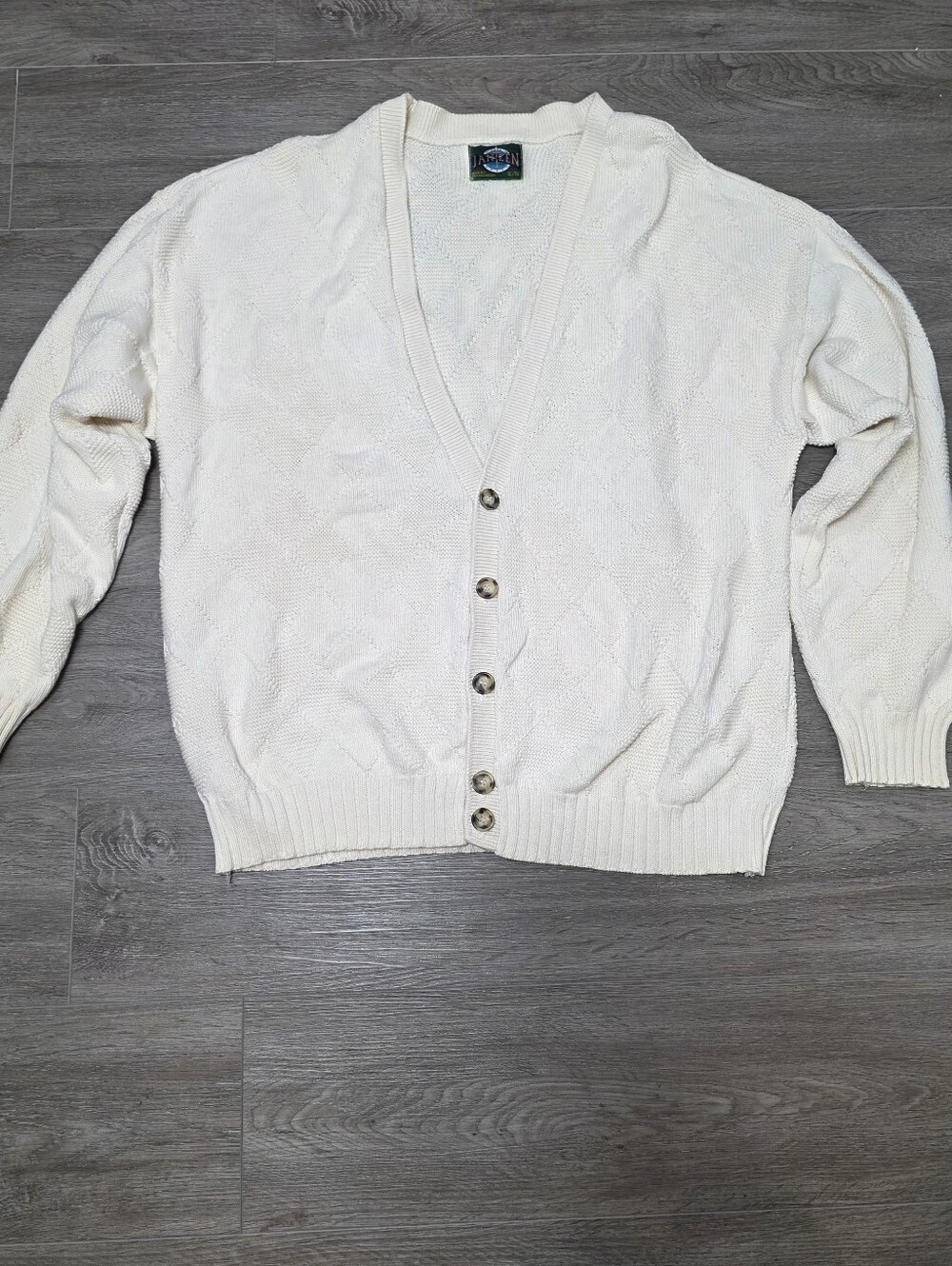 Vintage Jantzen Cream Knit Cardigan Sweater Mens Sz XL Grandpa Grunge
